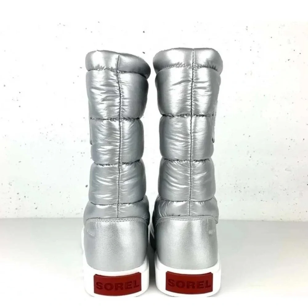 Sorel Waterproof Metallic Silver Puffer Snow Boots‎ Womens 9.5 Après Ski Y2K
